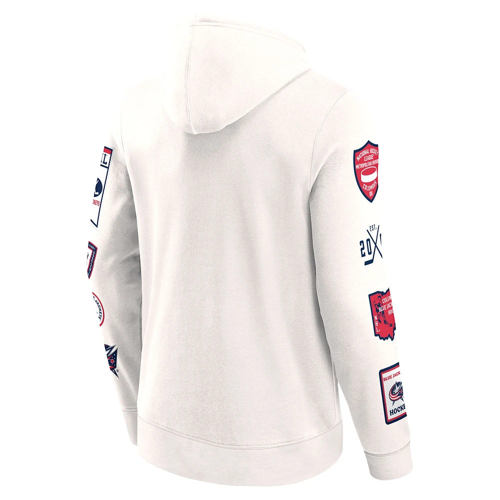 Men's Fanatics White Columbus Blue Jackets Letterman Fleece Pullover Hoodie
