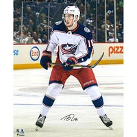 Pierre-Luc "PL" Dubois Columbus Blue Jackets Autographed 16" x 20" White Jersey Skating Photograph