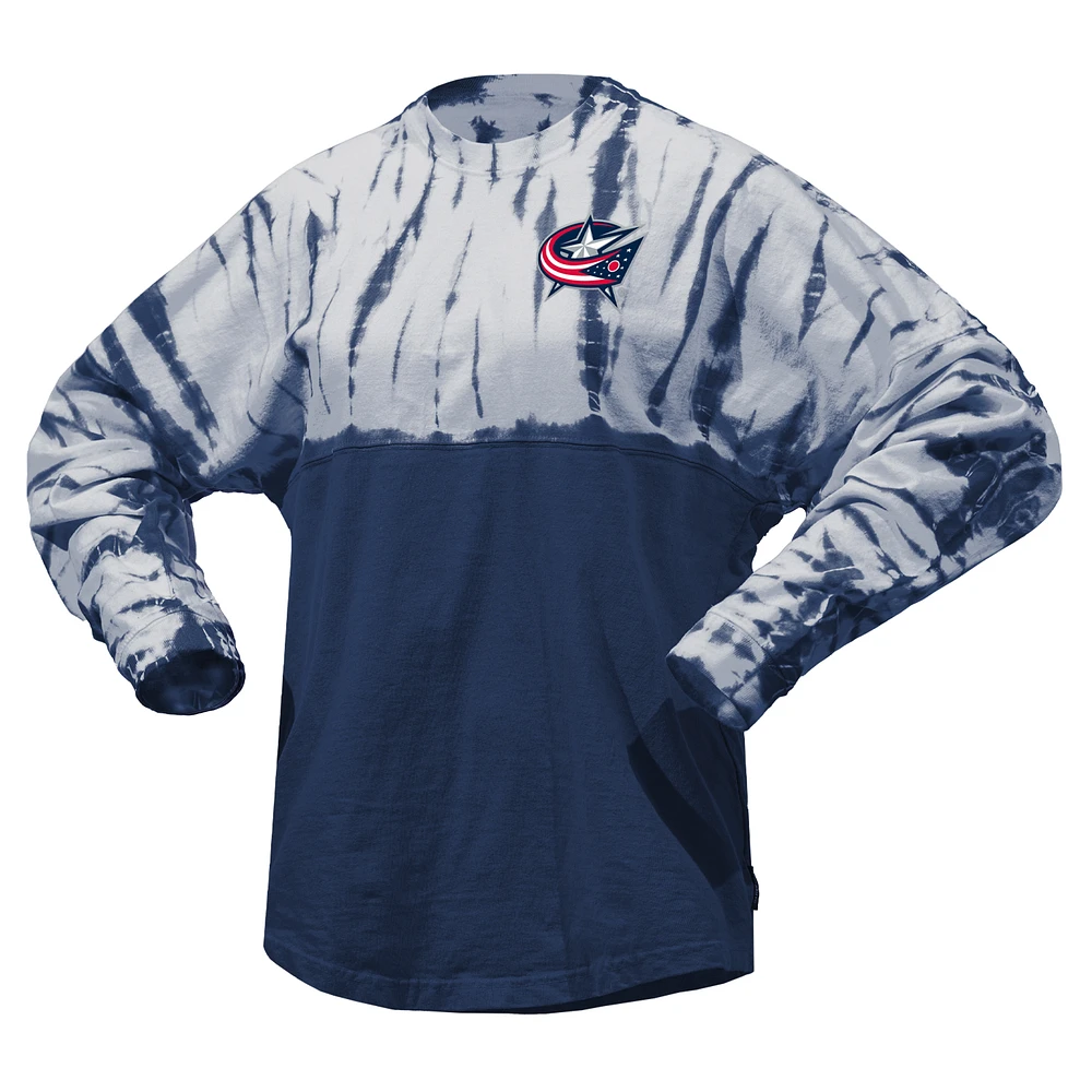 Unisex Spirit Jersey Navy Columbus Blue Jackets Crystal Half Dye Long Sleeve T-Shirt