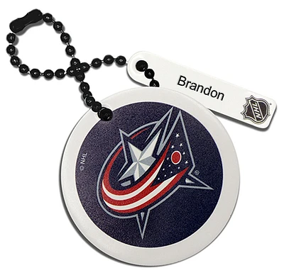 White Columbus Blue Jackets Personalized Leather Round Bag Tag
