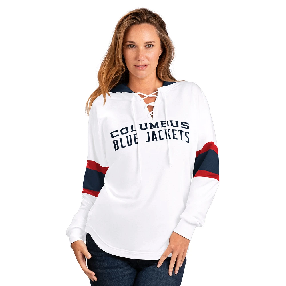 T-shirt à capuche manches longues et lacets G-III 4Her by Carl Banks pour femme, blanc, Columbus Blue Jackets Goal Zone