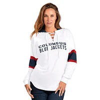T-shirt à capuche manches longues et lacets G-III 4Her by Carl Banks pour femme, blanc, Columbus Blue Jackets Goal Zone