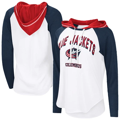 T-shirt à capuche manches longues raglan VIP G-III 4Her by Carl Banks pour femme, blanc, Columbus Blue Jackets