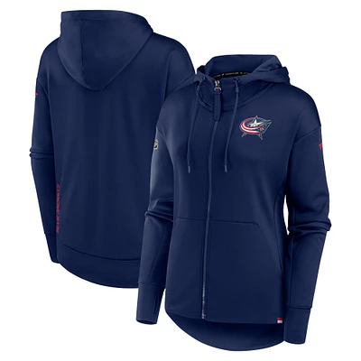Fanatics Navy Columbus Blue Jackets Authentic Pro Scuba Sweat à capuche entièrement zippé pour femmes