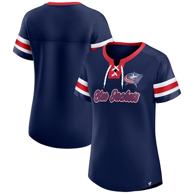 T-shirt à lacets emblématique Athena des Columbus Blue Jackets de Fanatics pour femme