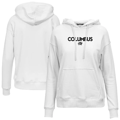Women's Levelwear  White Columbus Blue Jackets Adorn City Capsule Pullover Hoodie