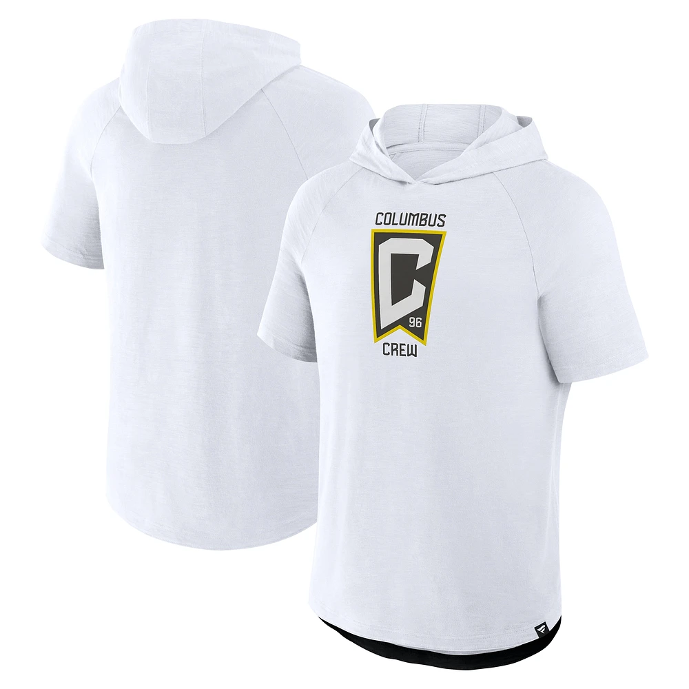 Sweat à capuche manches courtes raglan blanc Columbus Crew Hat Trick Stadium Slub pour hommes Fanatics