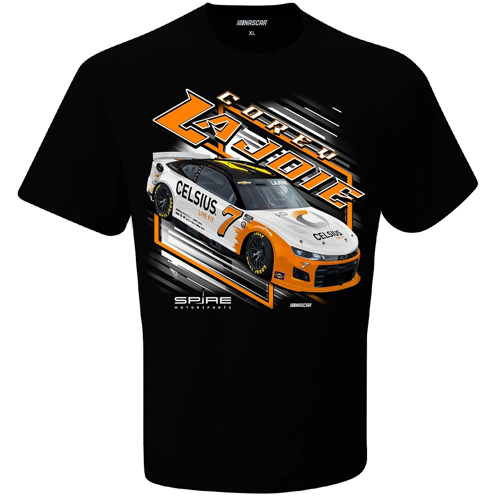 Men's Checkered Flag Black Corey LaJoie Celsius Car T-Shirt