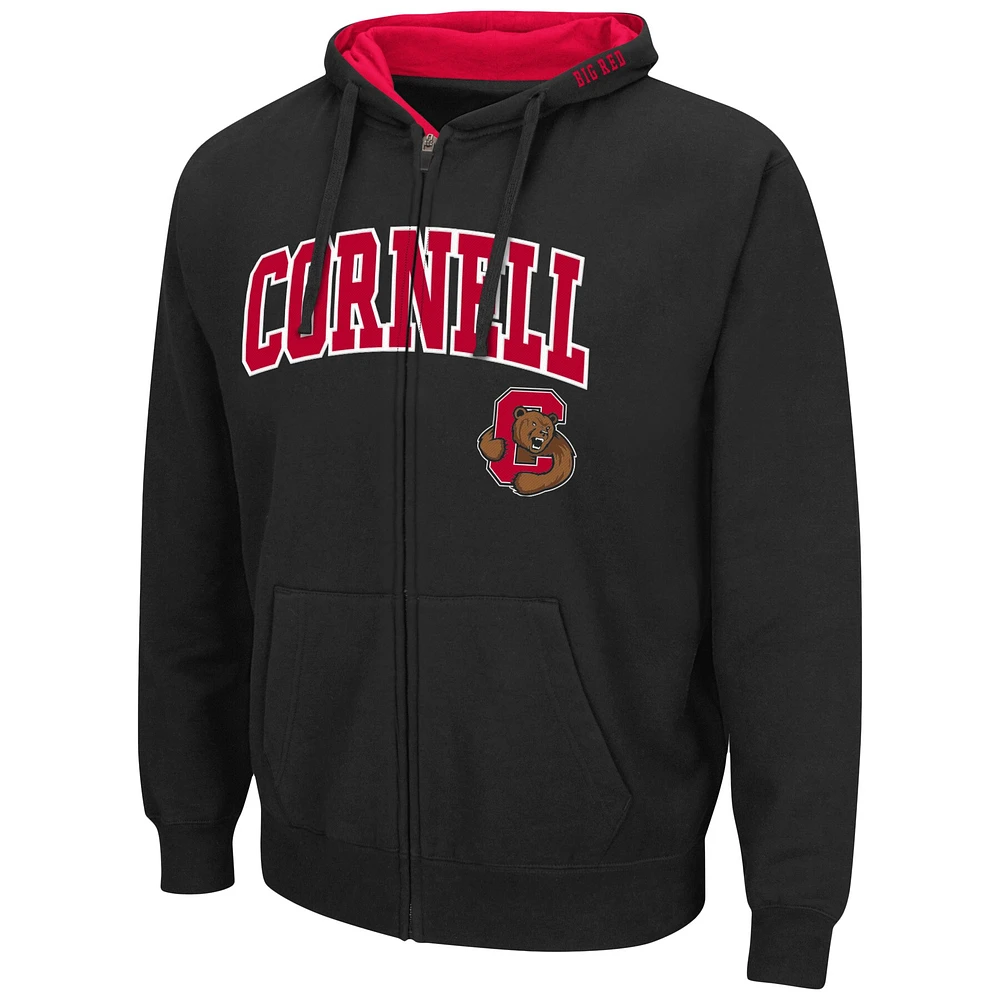 Men's Colosseum Black Cornell Big Red Arch & Logo 3.0 Full-Zip Hoodie