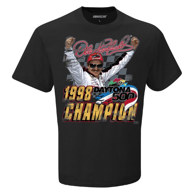 T-shirt Dale Earnhardt 1998 Daytona 500 Champion Legend noir avec drapeau à damier pour homme