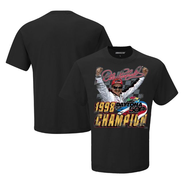 T-shirt Dale Earnhardt 1998 Daytona 500 Champion Legend noir avec drapeau à damier pour homme