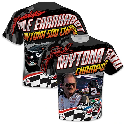 T-shirt Dale Earnhardt Daytona 500 Champion Legends noir pour homme avec drapeau à damier
