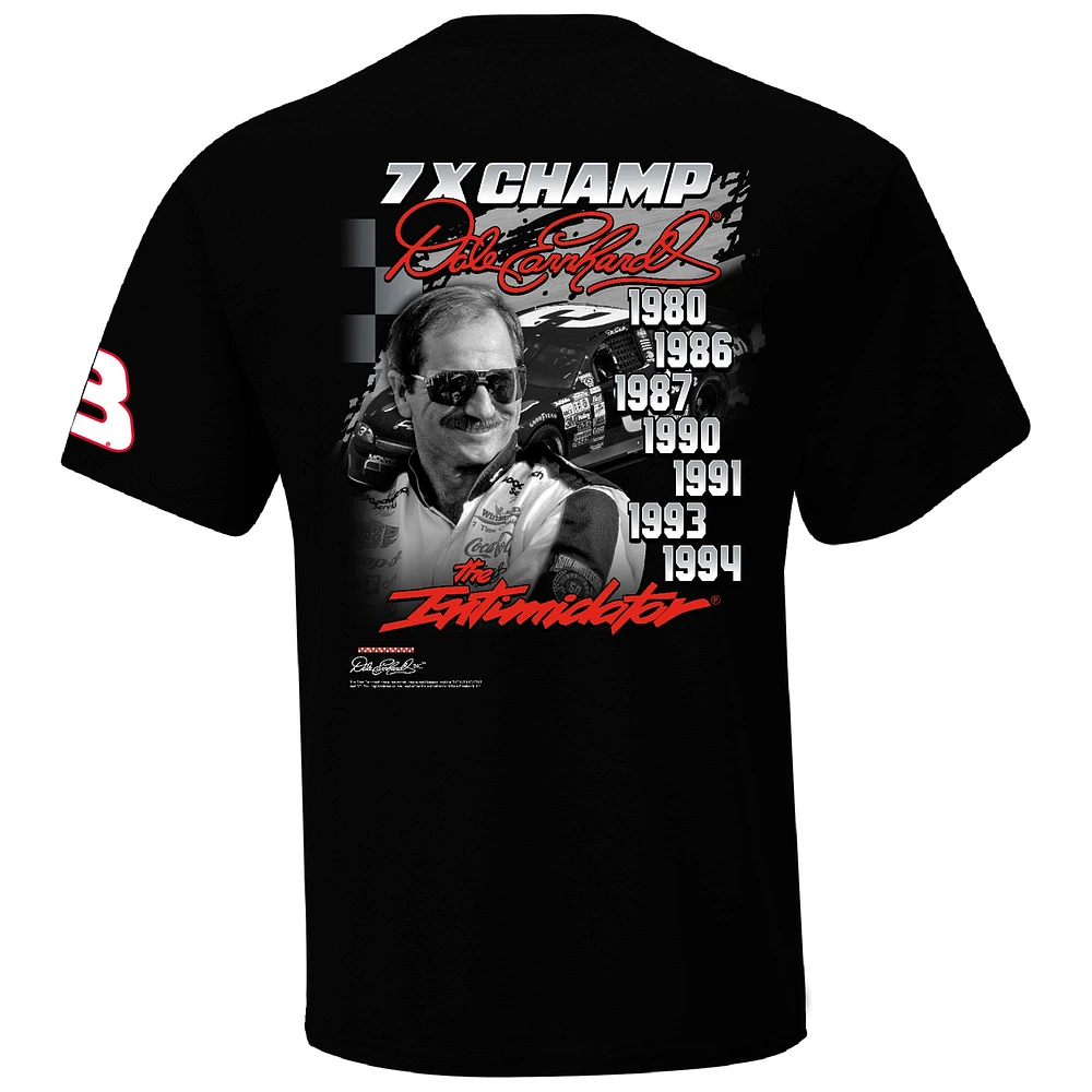 Men's Checkered Flag Sports Black Dale Earnhardt Seven-Time Champion Intimidator T-Shirt