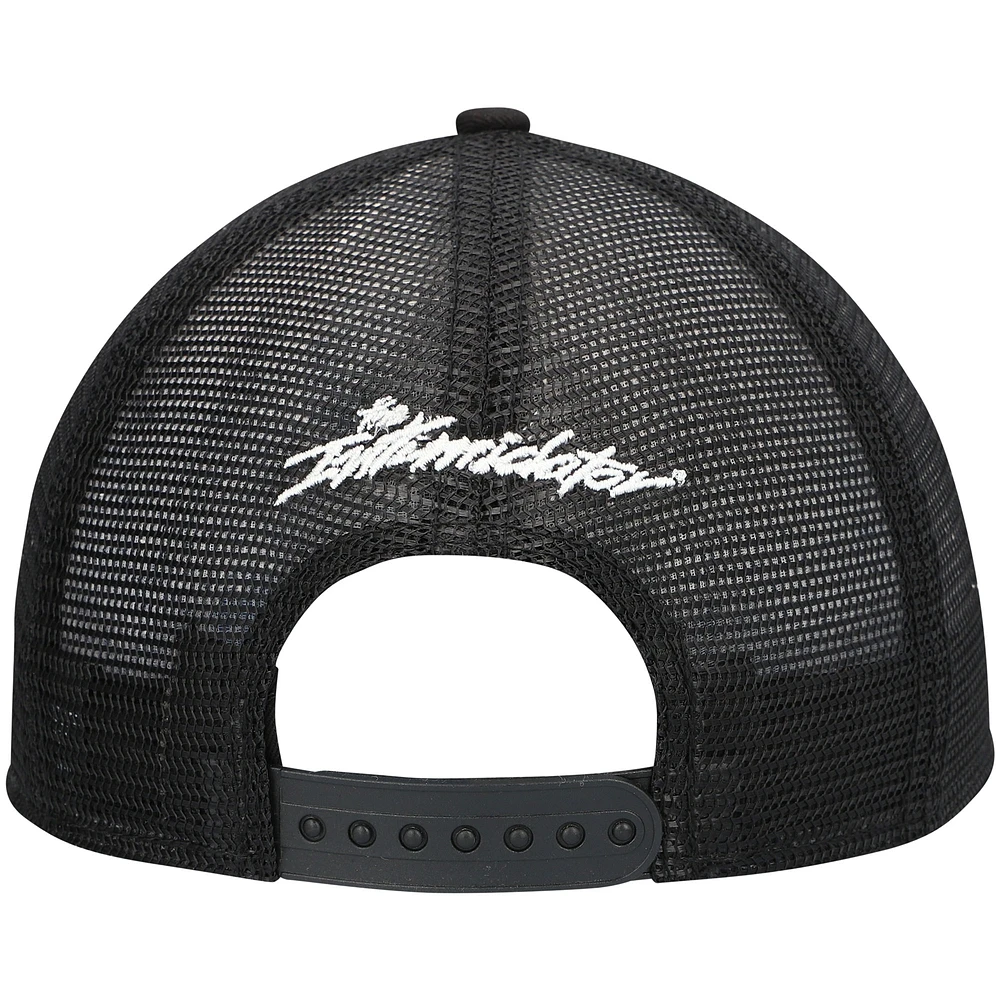 Men's New Era Black Dale Earnhardt Big E Legends 9FORTY A-Frame Trucker Snapback Hat