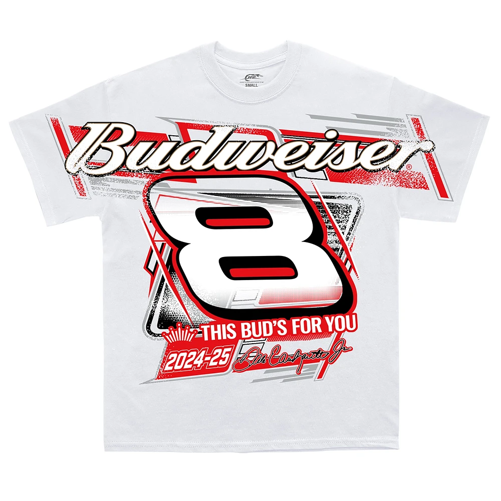 Men's JR Motorsports Official Team Apparel White Dale Earnhardt Jr. Budweiser Tonal Print T-Shirt