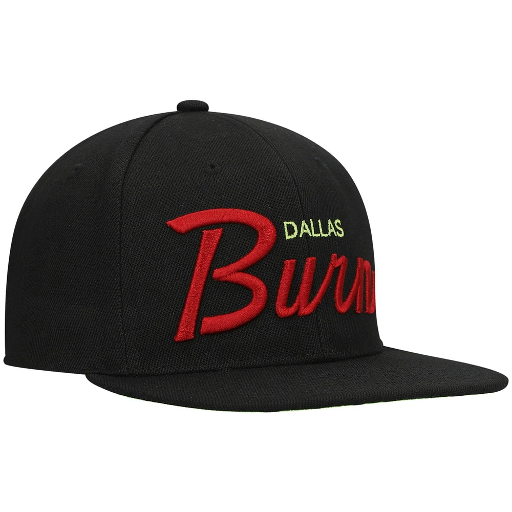 Men's Mitchell & Ness Black/Green Dallas Burn Historic Logo Since '96 Foundation Script Snapback Hat