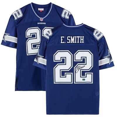 Maillot authentique bleu autographié par Emmitt Smith des Cowboys de Dallas, Mitchell et Ness, avec inscription « HOF 2010 »