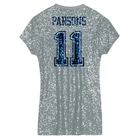 Girls Youth Micah Parsons Silver Dallas Cowboys Sequin Player Name & Number V-Neck Dress