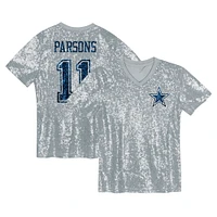 Girls Youth Micah Parsons Silver Dallas Cowboys Sequin V-Neck Fashion Jersey