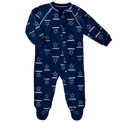 Grenouillère à fermeture éclair intégrale et imprimé raglan pour bébé bleu marine Dallas Cowboys
