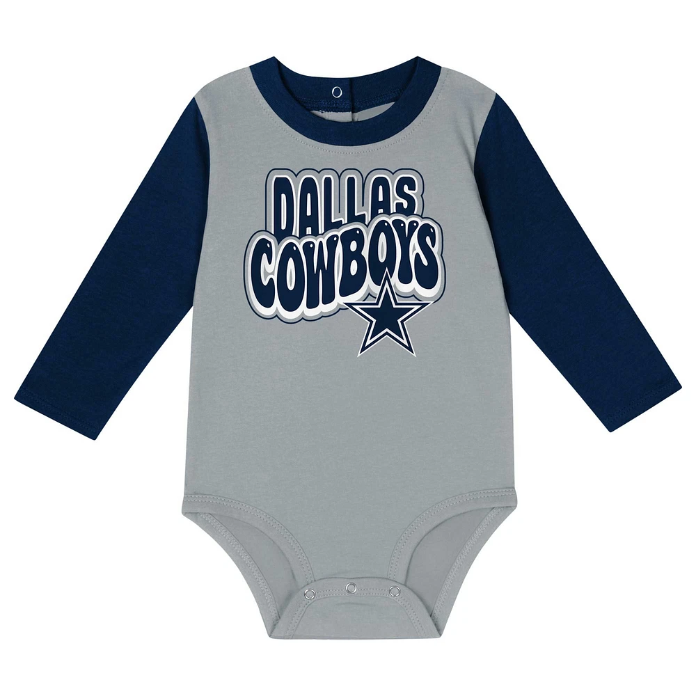 Infant Silver/Navy Dallas Cowboys Double Up Long Sleeve Bodysuit Pant Set