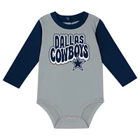 Infant Silver/Navy Dallas Cowboys Double Up Long Sleeve Bodysuit Pant Set