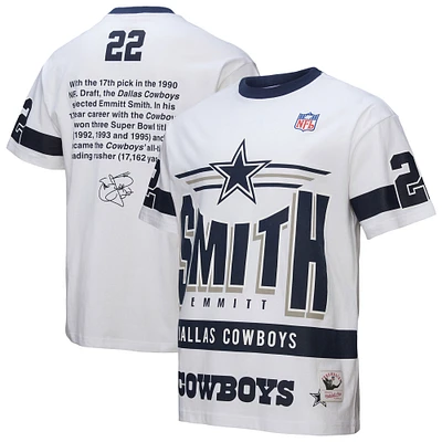 Men's Mitchell & Ness Emmitt Smith White Dallas Cowboys Name Number Team Origins Vintage Logo T-Shirt