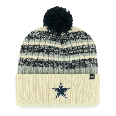 Bonnet en tricot à revers Tavern '47 crème pour hommes des Dallas Cowboys avec pompon