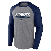 Men's Fanatics  Heather Gray/Heather Navy Dallas Cowboys Hype Raglan Tri-Blend Long Sleeve T-Shirt