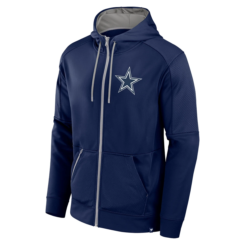 Sweat à capuche entièrement zippé Fanatics pour hommes, bleu marine, Dallas Cowboys Defender