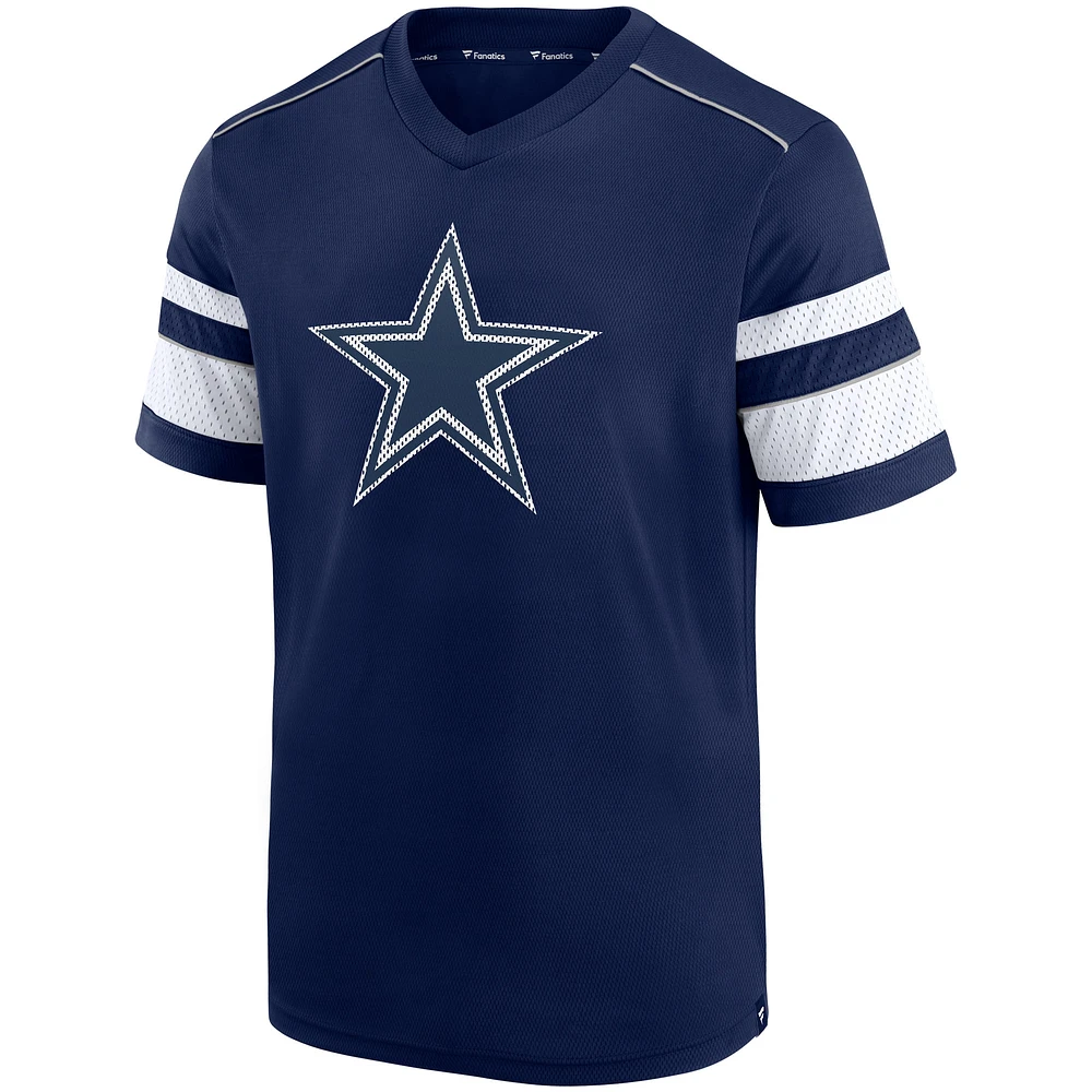 Men's Fanatics Navy Dallas Cowboys Textured Hashmark V-Neck T-Shirt