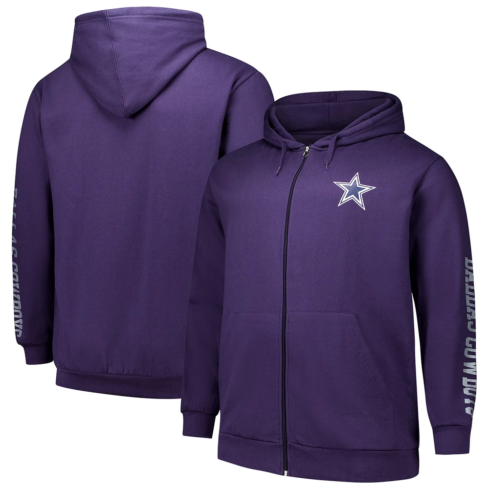 Men's Fanatics Purple Dallas Cowboys Big & Tall Sleeve Hit Full-Zip Hoodie