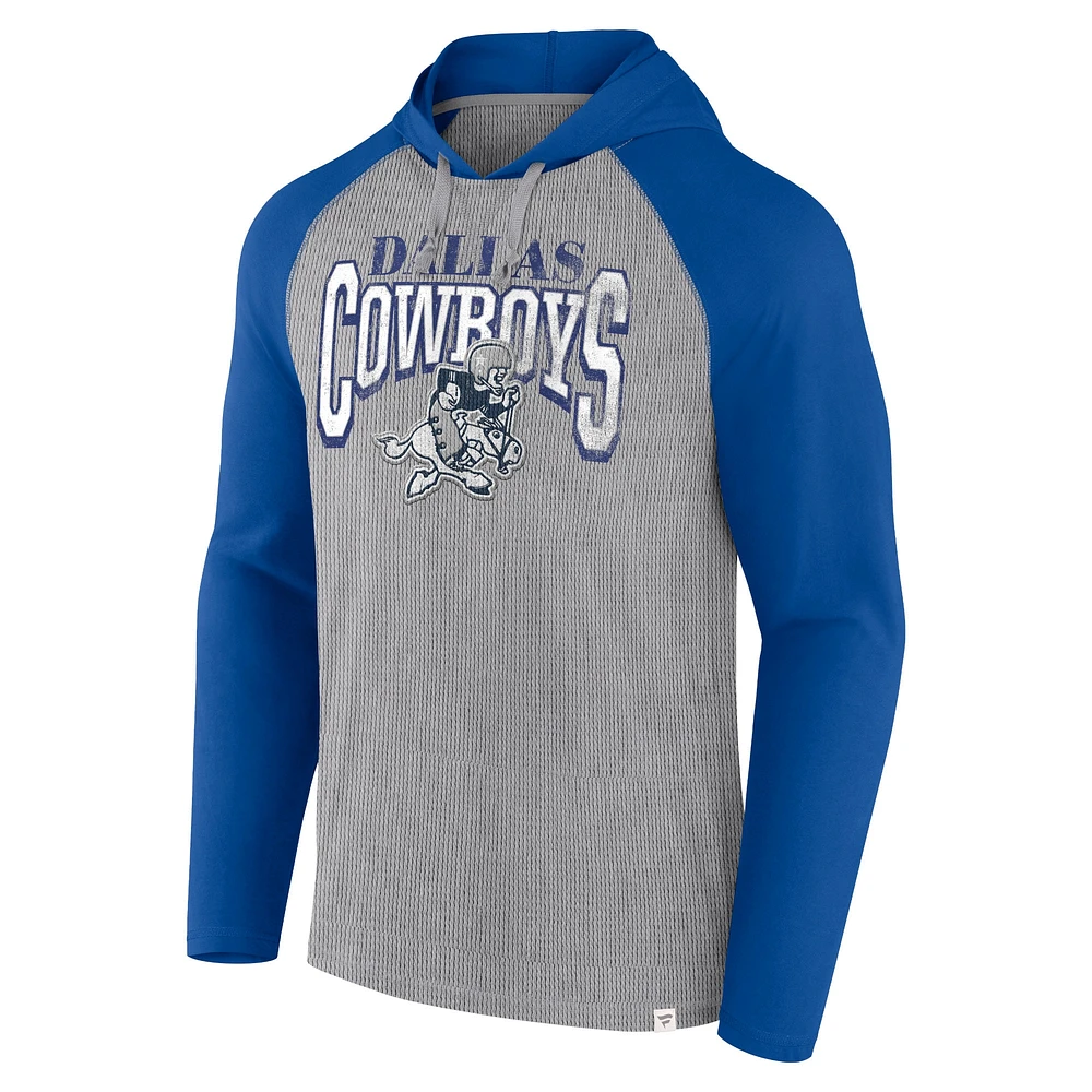 Men's Fanatics Silver/Navy Dallas Cowboys Under Center Long Sleeve Hoodie T-Shirt