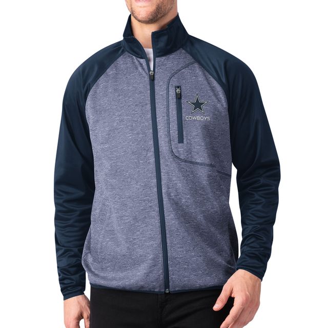 Blouson raglan à glissière pleine longueur G-III Sports by Carl Banks pour homme, bleu marine Dallas Cowboys Front Runner