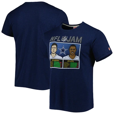 Men's Homage Troy Aikman & Michael Irvin Heather Navy Dallas Cowboys NFL Jam Retired Tri-Blend T-Shirt