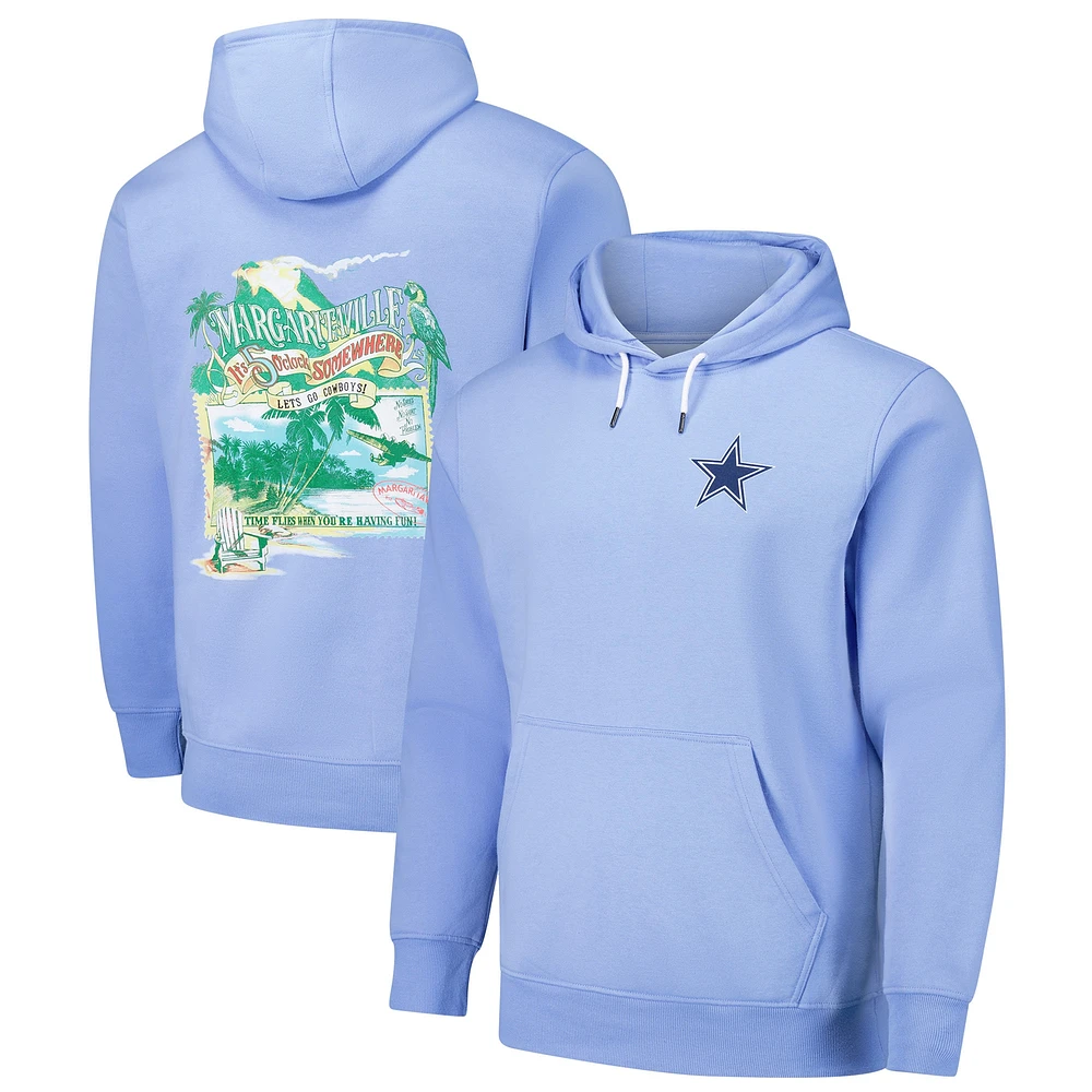 Sweat à capuche teint en pièce bleu clair Dallas Cowboys Time Flies Margaritaville pour homme