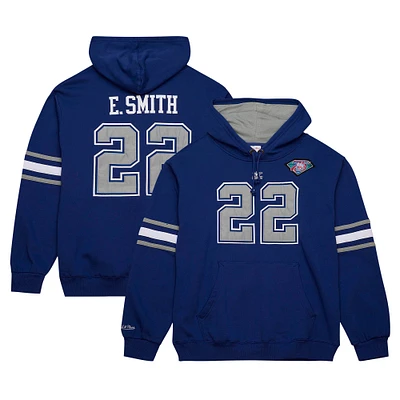 Sweat à capuche pour homme Mitchell & Ness Emmitt Smith bleu marine avec nom et numéro de joueur retraité des Cowboys Dallas