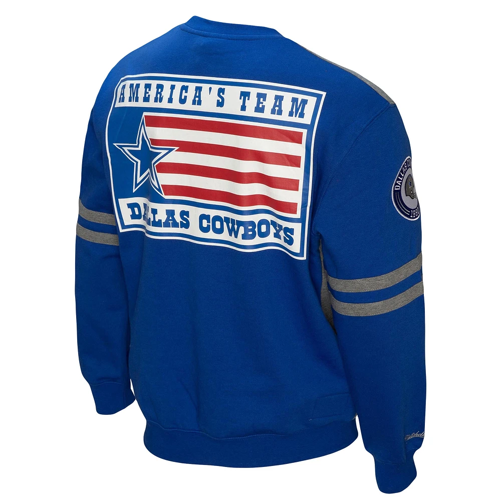 Men's Mitchell & Ness Royal Dallas Cowboys All Over 2.0 Pullover Sweatshirt