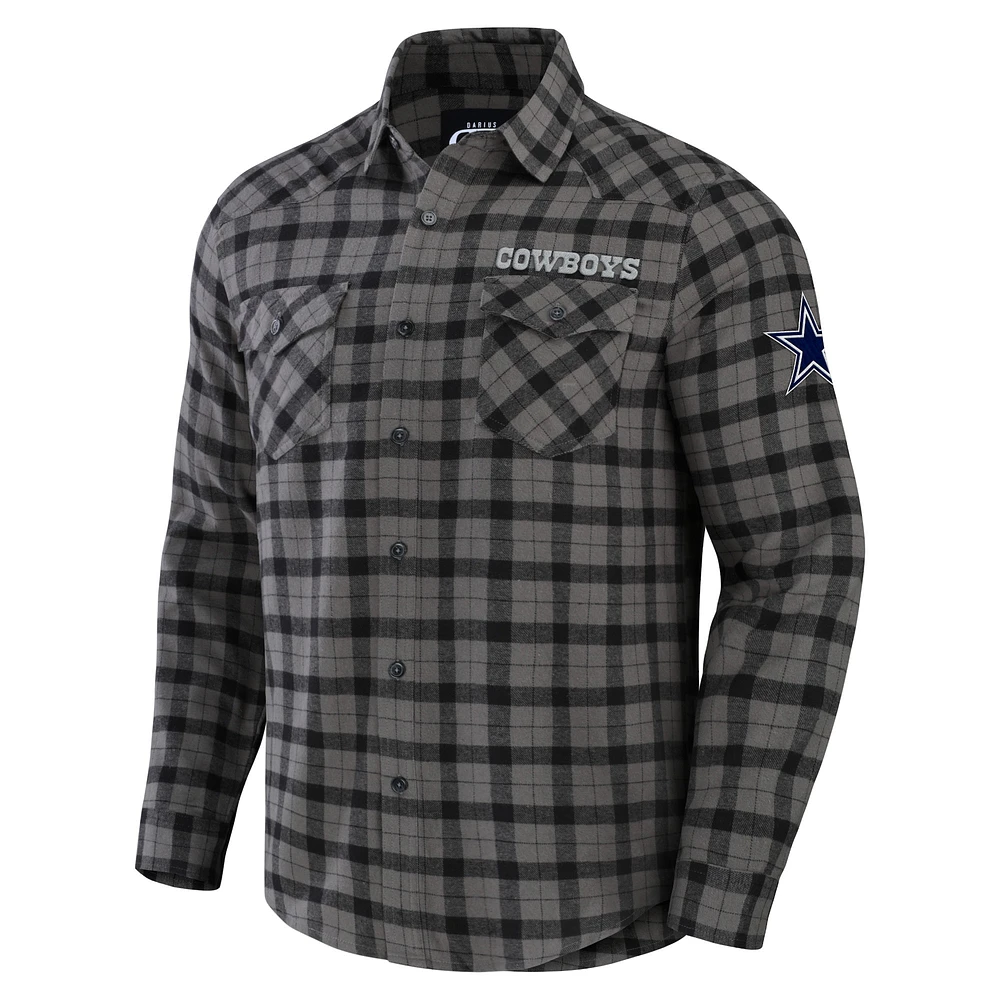 Men's NFL x Darius Rucker Collection by Fanatics Gray Dallas Cowboys Flannel Long Sleeve Button-Up Shirt