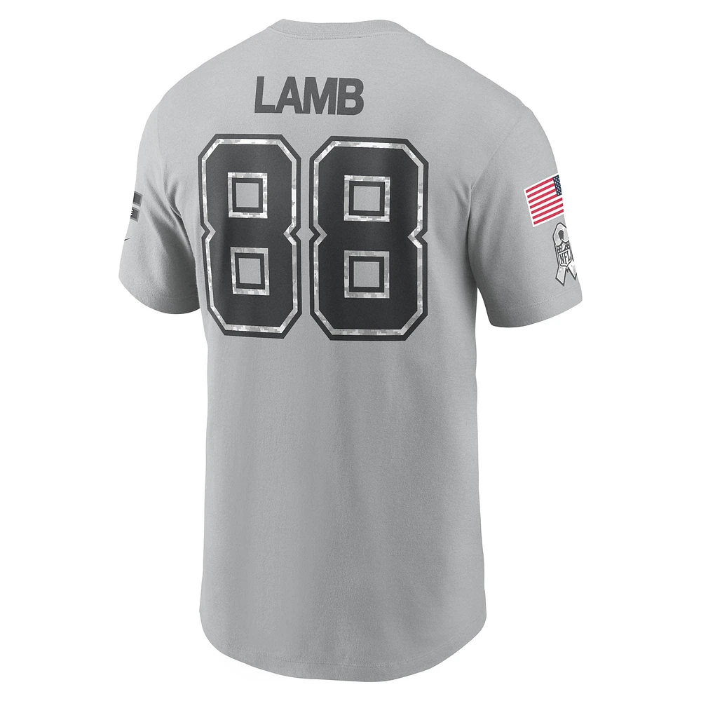 Men's Nike CeeDee Lamb Gray Dallas Cowboys 2024 Salute To Service Name & Number T-Shirt