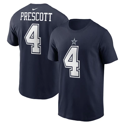 T-shirt avec nom et numéro de joueur des Dallas Cowboys Nike Dak Prescott bleu marine pour homme