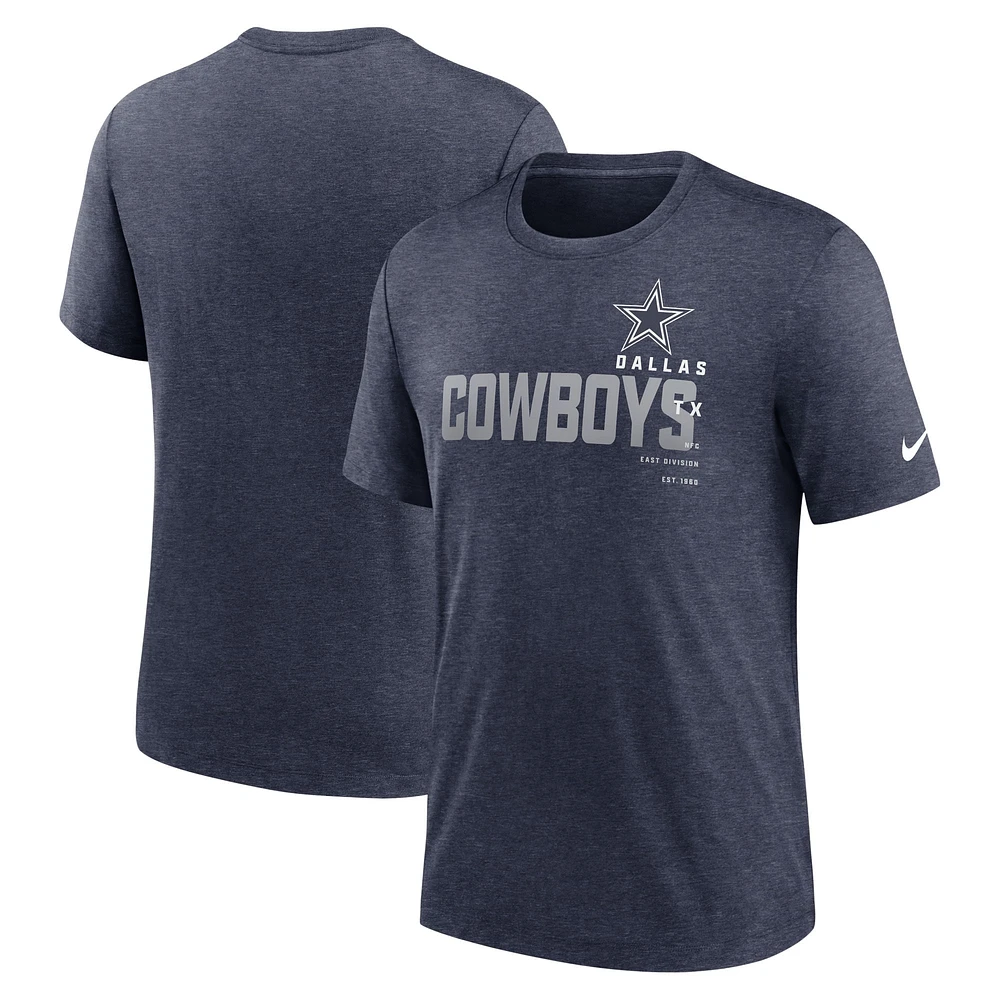 Men's Nike Heather Navy Dallas Cowboys Wordmark Tri-Blend - T-Shirt
