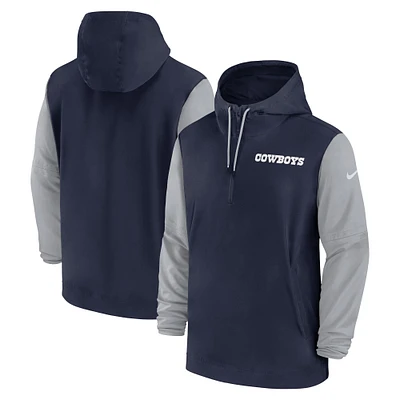 Veste Nike bleu marine à demi-zip pour homme Dallas Cowboys 2024 Sideline Pre-Game