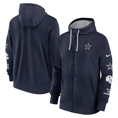 Sweat à capuche entièrement zippé Nike pour homme, bleu marine, Dallas Cowboys Club