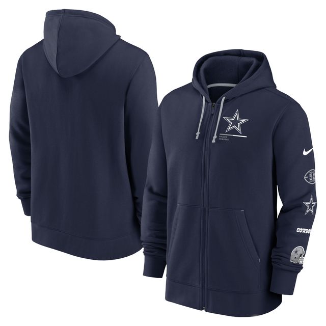 Équipe Fan Gear des Cowboys de Dallas Nike pour homme - Bleu marine Chandail à capuchon avec fermeture glissière complète