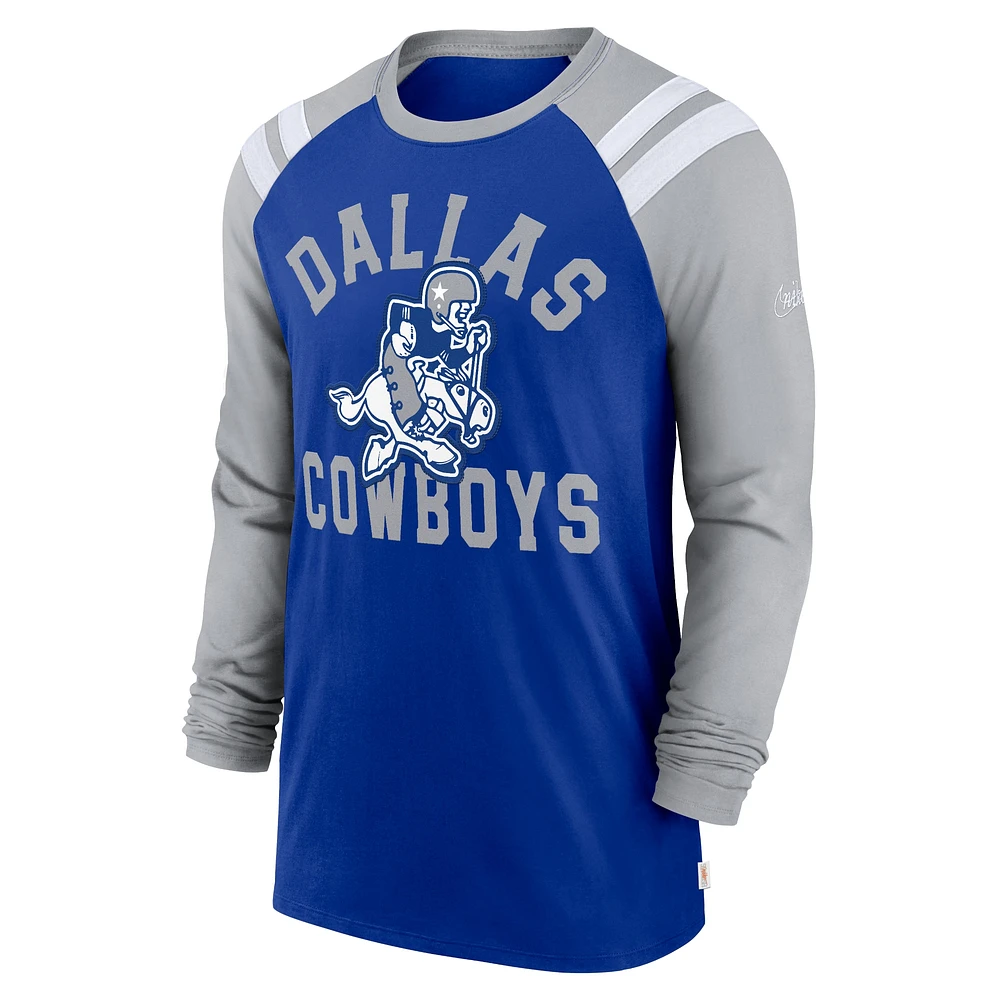 Men's Nike Royal Dallas Cowboys Rewind Classic Arc Raglan Long Sleeve T-Shirt