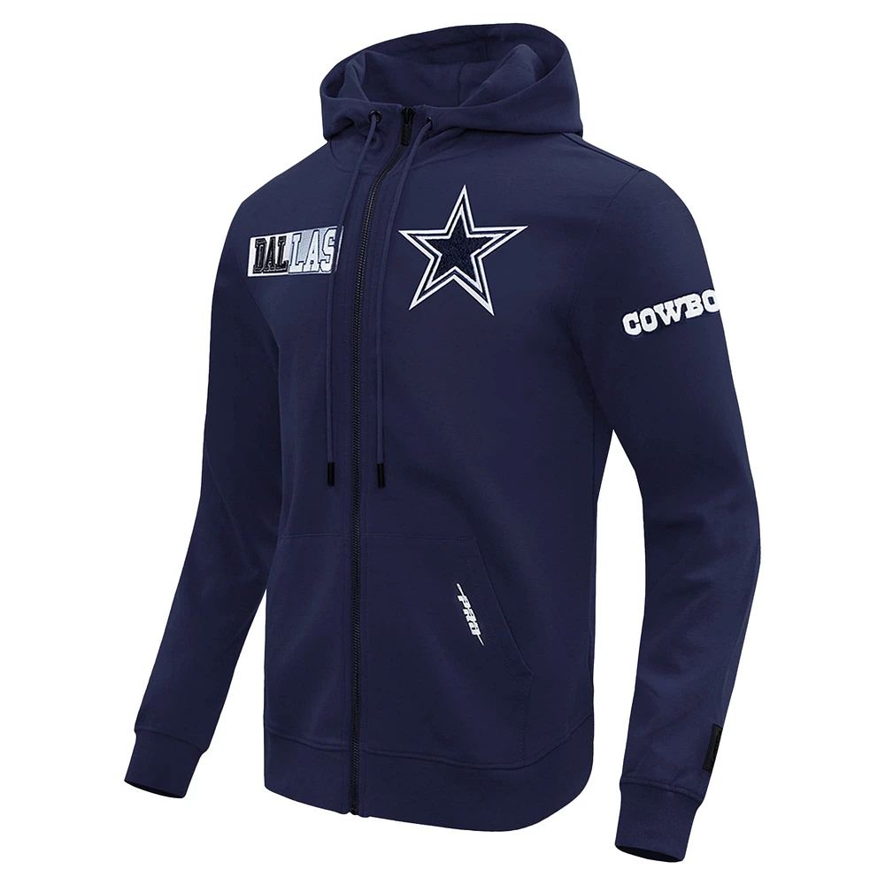 Men's Pro Standard  Navy Dallas Cowboys Split Logo Double Knit Full-Zip Hoodie