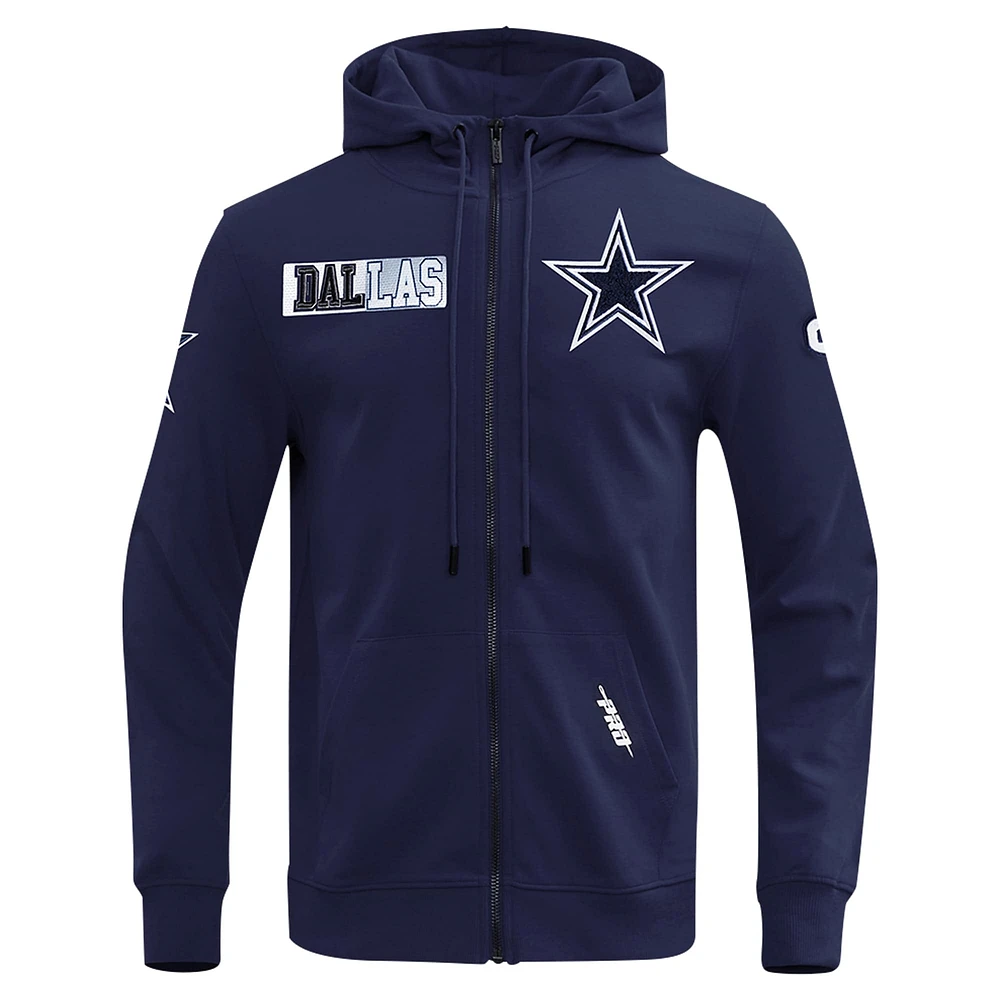 Men's Pro Standard  Navy Dallas Cowboys Split Logo Double Knit Full-Zip Hoodie