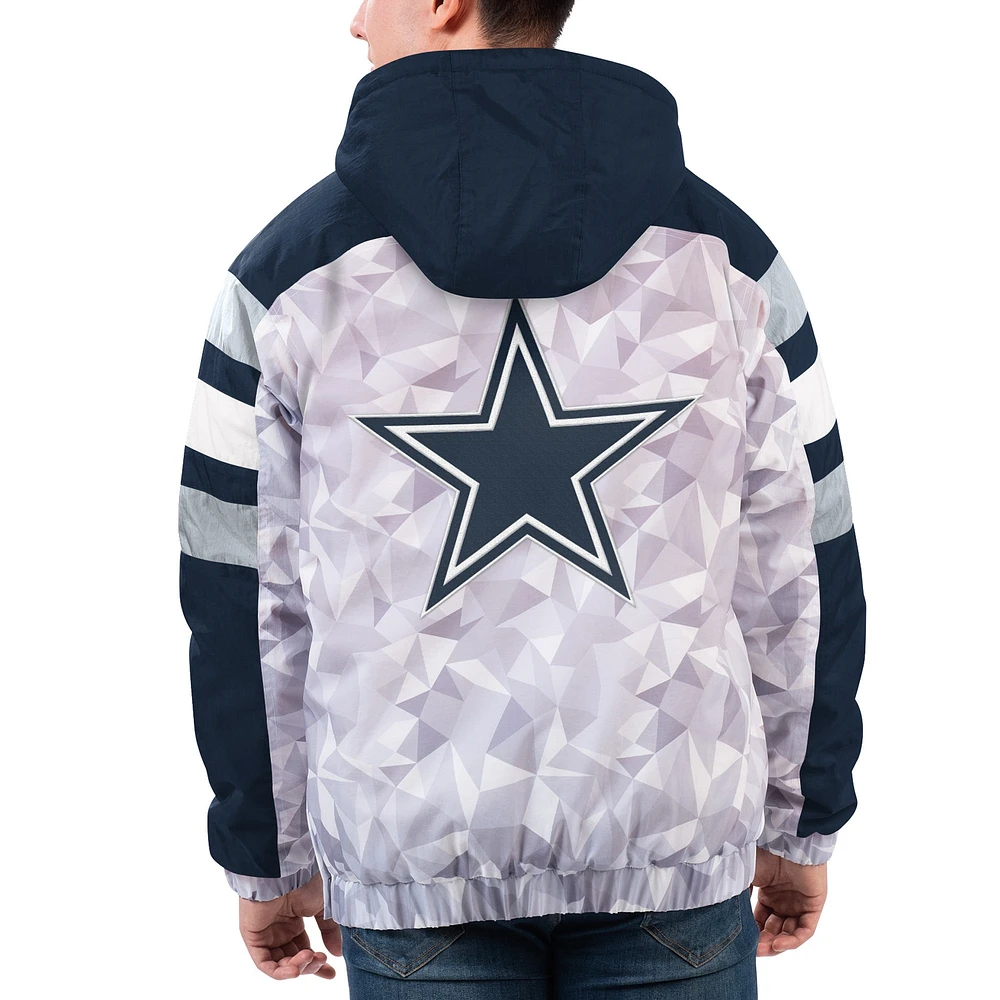 Veste à capuche demi-glissière pour homme Dallas Cowboys Thursday Night Gridiron Raglan Starter blanc/bleu marine