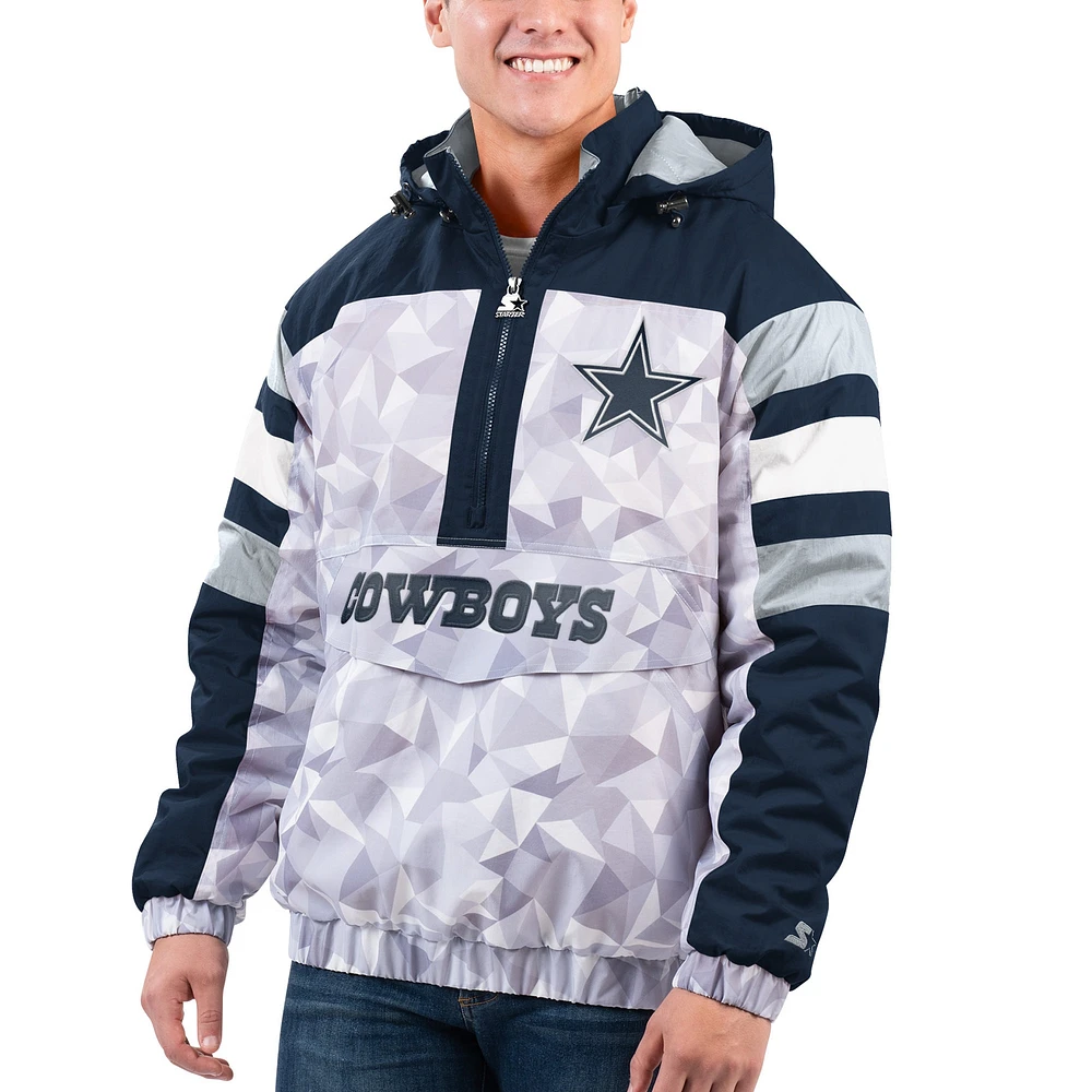 Veste à capuche demi-glissière pour homme Dallas Cowboys Thursday Night Gridiron Raglan Starter blanc/bleu marine